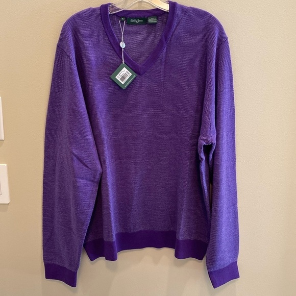Bobby Jones Extra Fine Merino Wool Long Sleeve V Neck Knit Sweater Purple XL - Picture 1 of 8